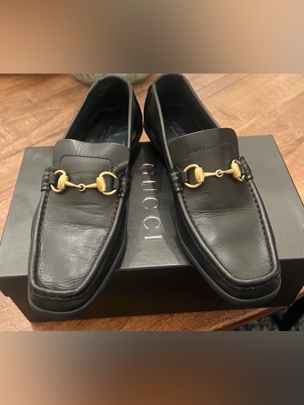 Gucci Black Leather Horsebit Loafers with Gold Hardware